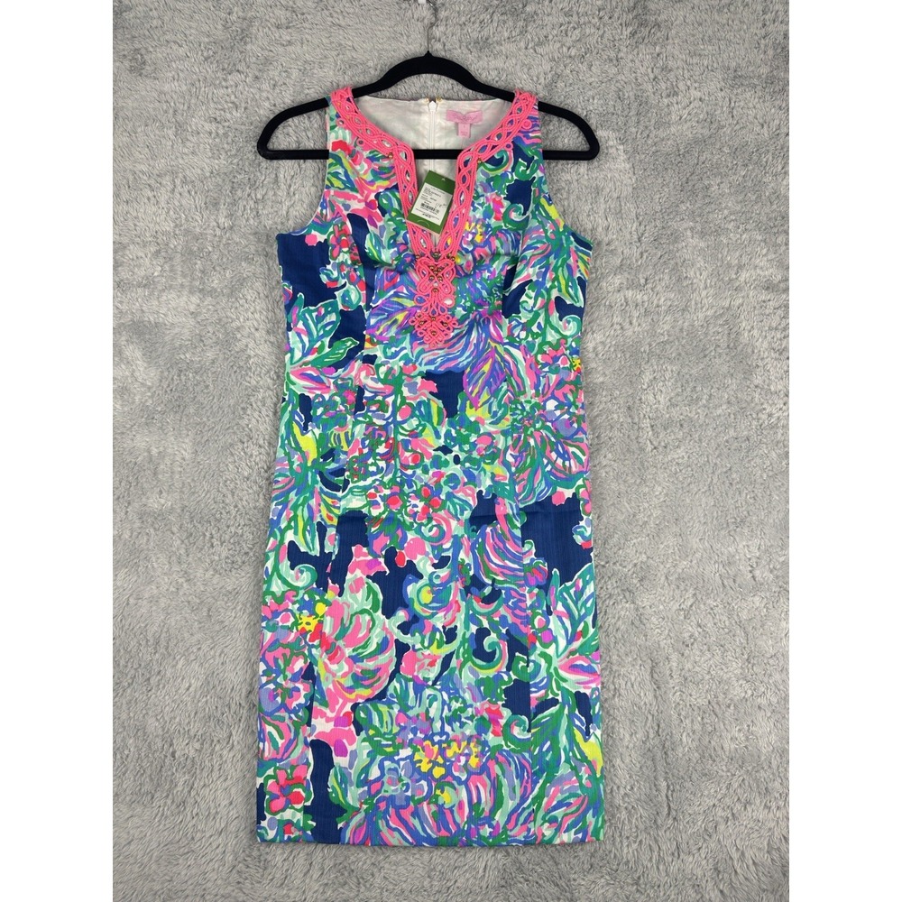 Lilly Pulitzer Exotic Escapade Indigo V-Neck Shift Dress Sz 0 Ret. $198 - Picture 1 of 7
